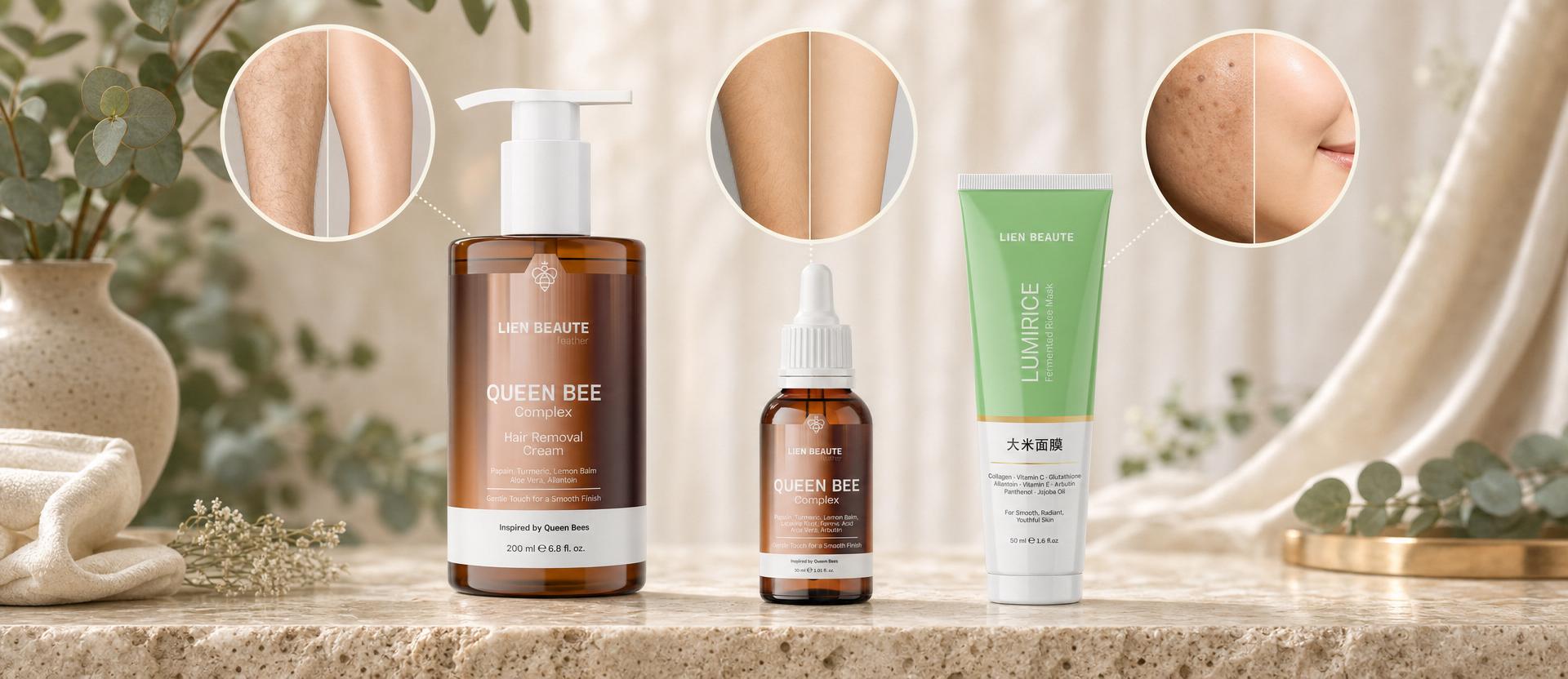 Lien Beauté Queen Bee + Lumirice koleksiyonu — gerçek ürün öncesi/sonrası sonuçları