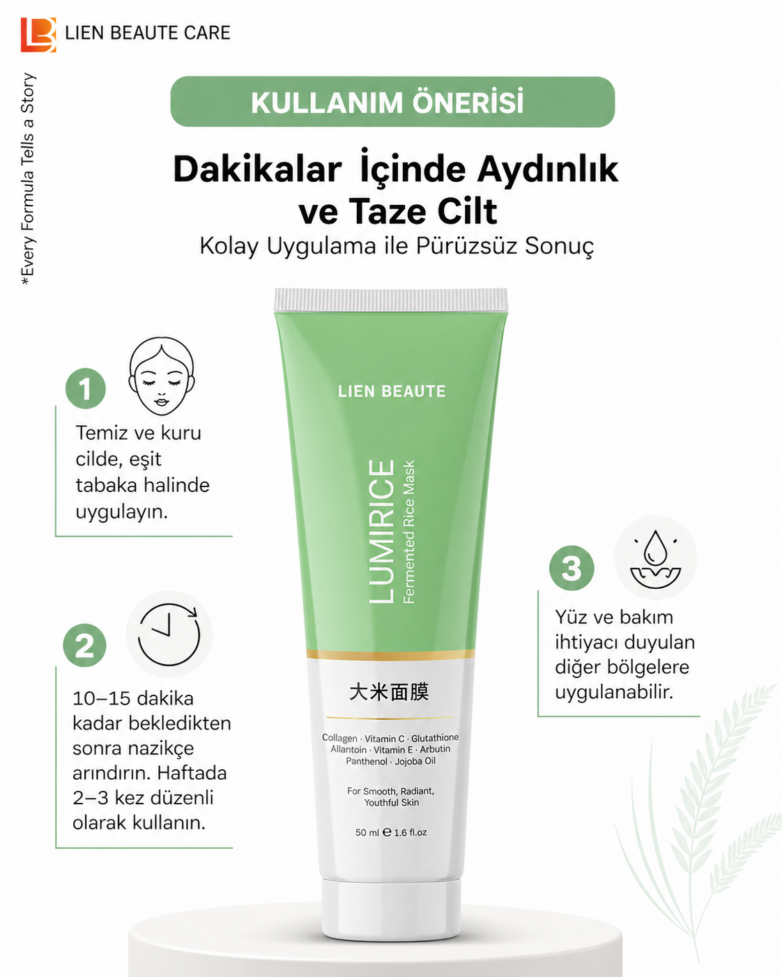 LIEN BEAUTE™ FERMANTE PİRİNÇ MASKE TÜP