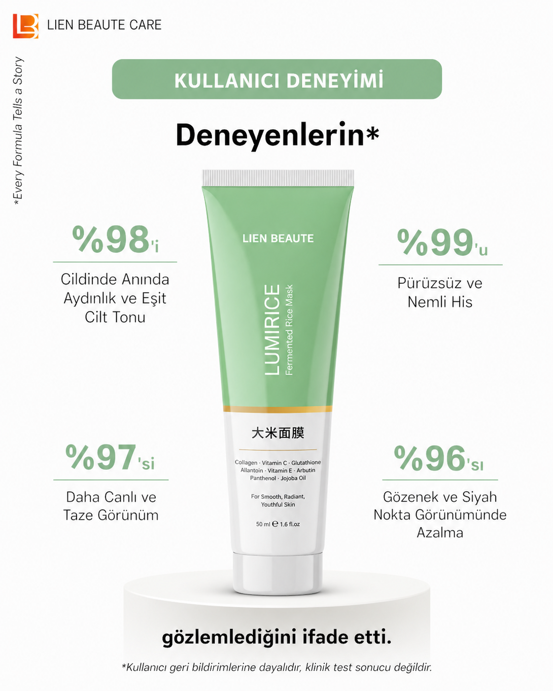 LIEN BEAUTE™ FERMANTE PİRİNÇ MASKE TÜP