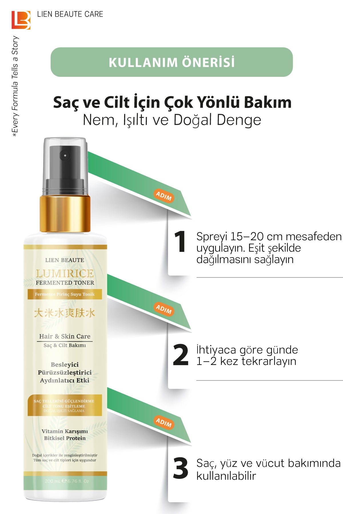 LIEN BEAUTE™ SAÇ TONİĞİ FERMENTE PİRİNÇ ÖZLÜ