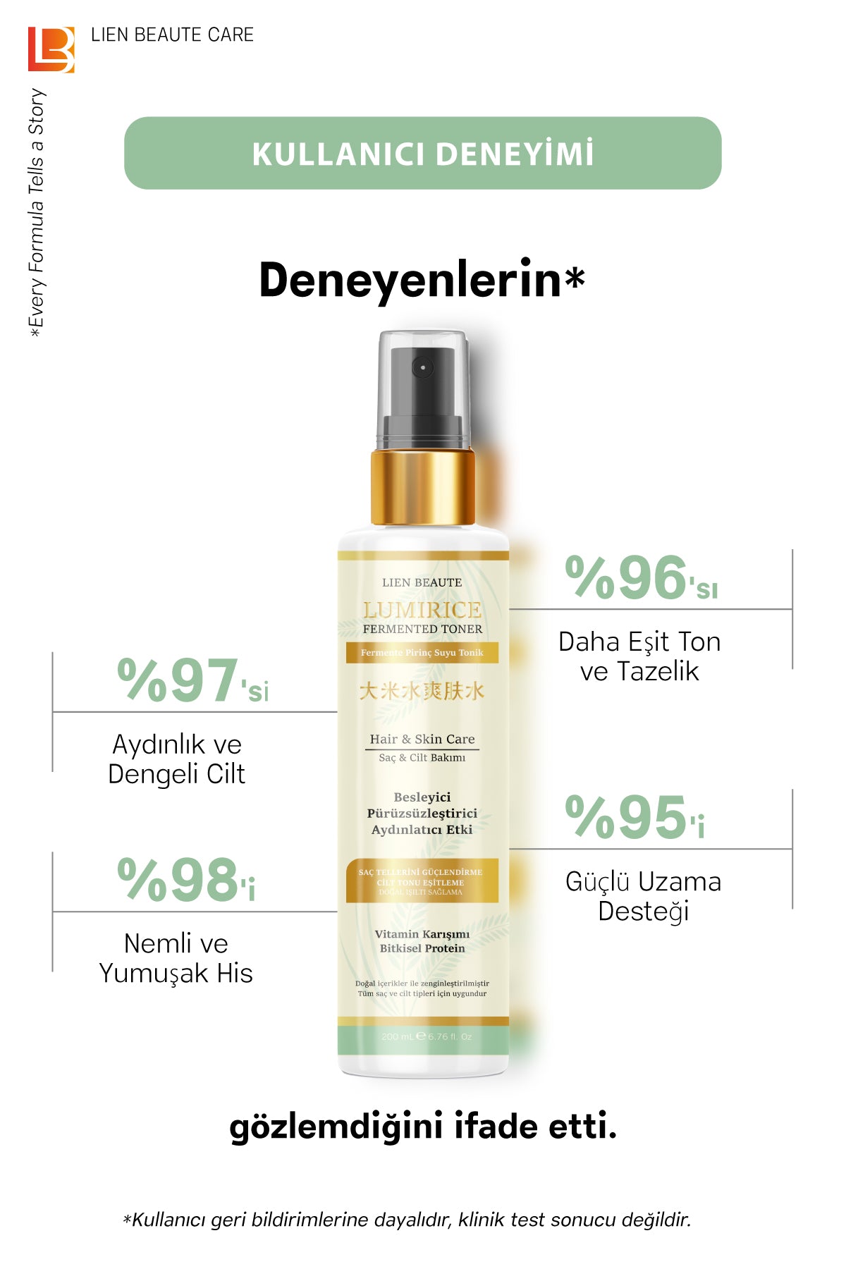 LIEN BEAUTE™ SAÇ TONİĞİ FERMENTE PİRİNÇ ÖZLÜ